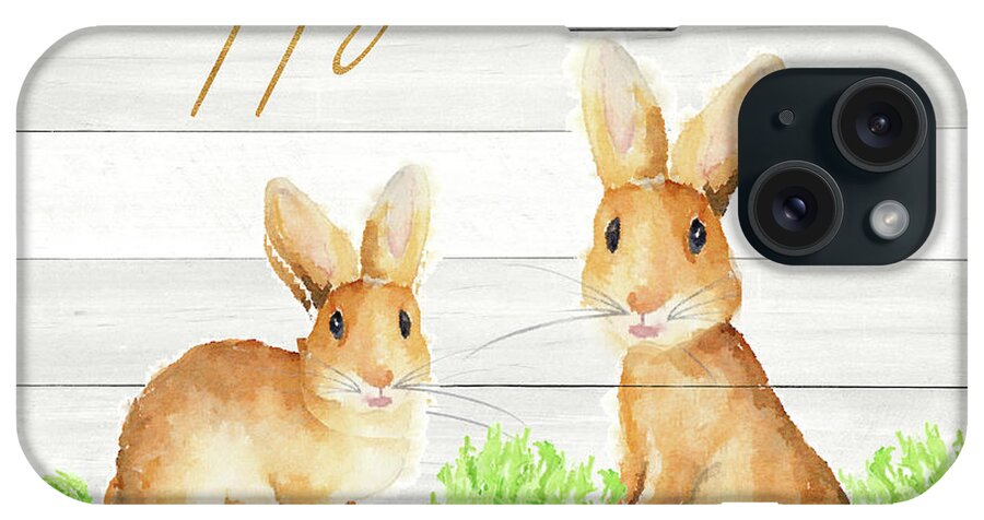 Happy iPhone Case featuring the mixed media Happy Easter Bunnies by Andi Metz