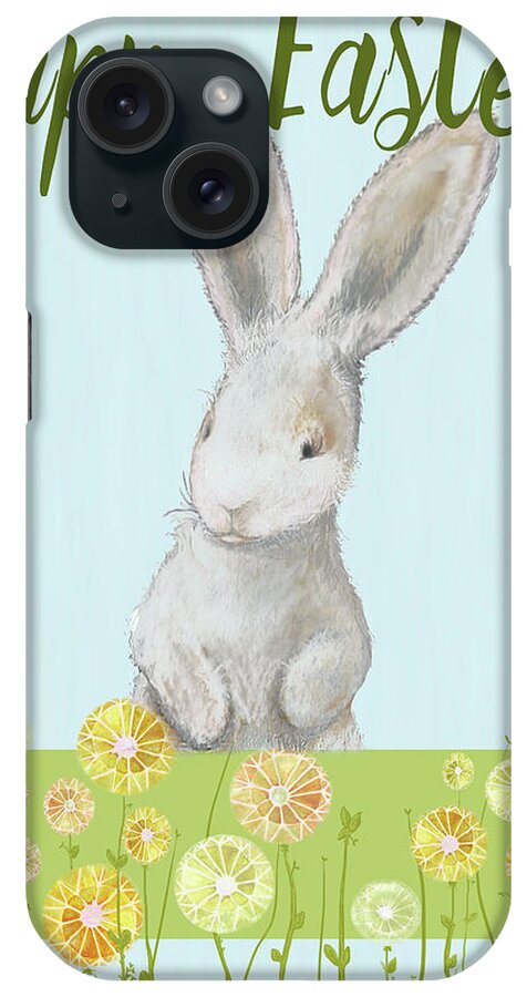 Happy iPhone Case featuring the mixed media Happy Easter Bunny I by Diannart