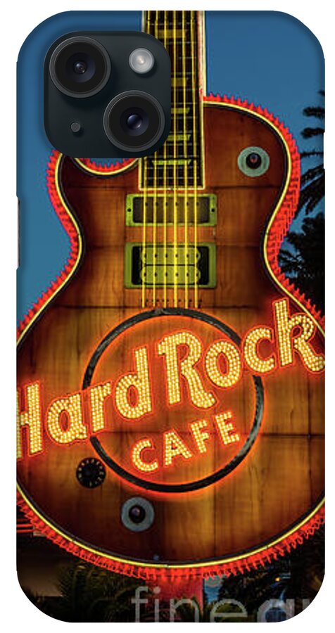 Las Vegas Strip iPhone Case featuring the photograph Hard Rock Hotel Guitar at Sunrise Front View 3 to 1 Ratio R.I.P. by Aloha Art
