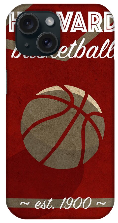 Harvard iPhone Case featuring the mixed media Harvard University Retro College Basketball Team Poster by Design Turnpike