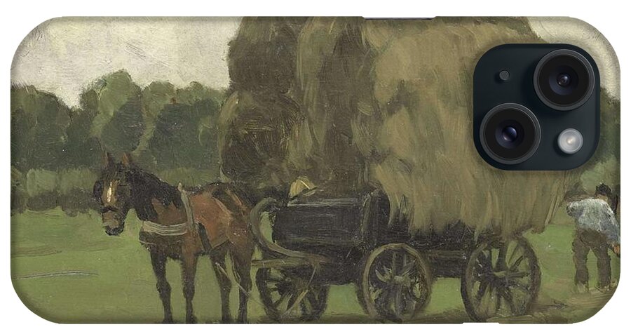 Mahogany (wood) iPhone Case featuring the painting Hay Wagon. by Syvert Nicolaas Bastert -1854-1939-