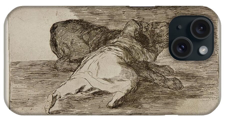 Francisco Jose De Goya iPhone Case featuring the painting 'He gets something out of it'. 1814 - 1815. Etching, Burin, Drypo... by Francisco de Goya -1746-1828-