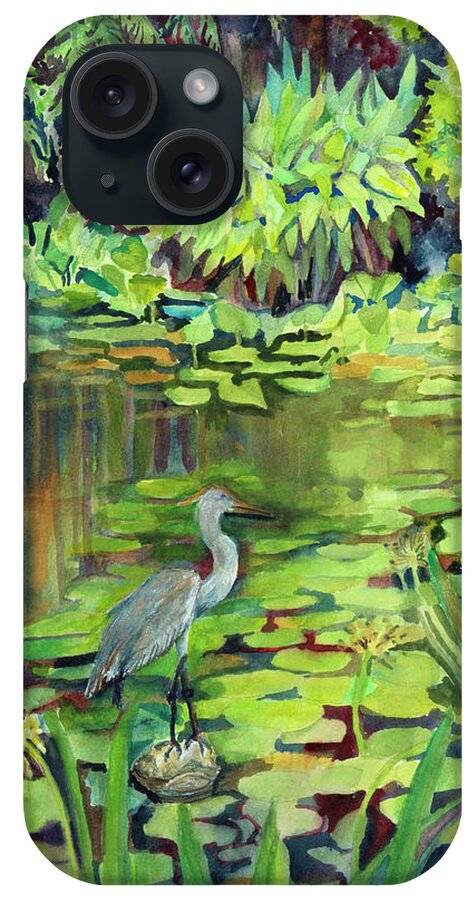 Heron On A Pond iPhone Case featuring the painting Heron On A Pond by Joanne Porter