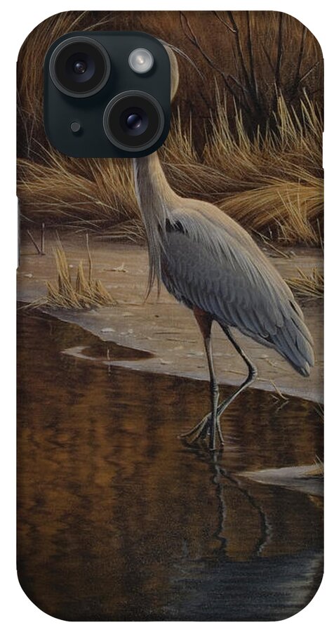 Heron Standing At Edge Of Water iPhone Case featuring the painting Heron Wading by Wilhelm Goebel