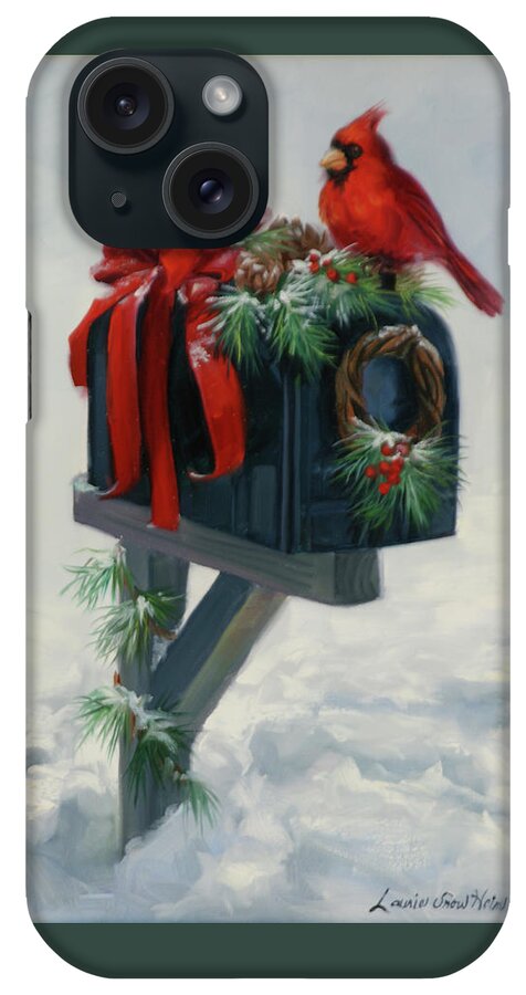 Cardinal iPhone Case featuring the painting Holiday Greetings by Laurie Snow Hein