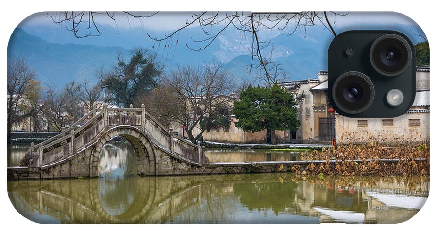 Anhui Province iPhone Case featuring the photograph Hongcun Round Bridge by Inge Johnsson