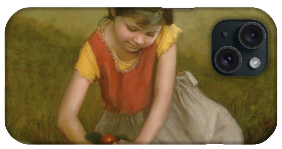 Little Girl Planting Flowers. Nostalgic iPhone Case featuring the painting Hope Of Spring by David Lindsley