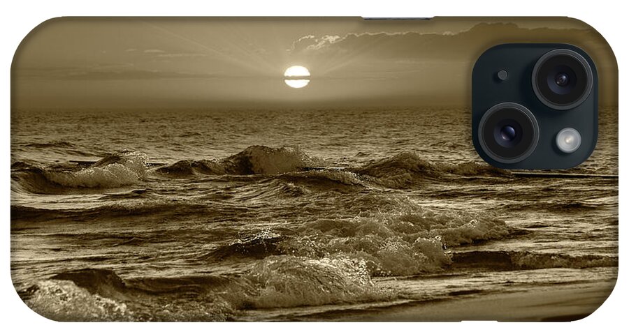 Sunset iPhone Case featuring the photograph Horizontal Sepia Tone Photograph of a Lake Michigan Sunset by Randall Nyhof
