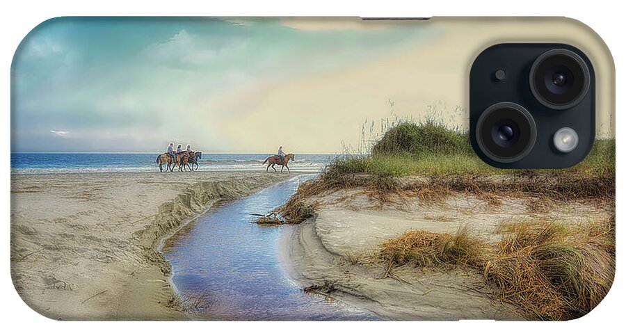Beach iPhone Case featuring the photograph Horses Along The Beach by Kathy Baccari