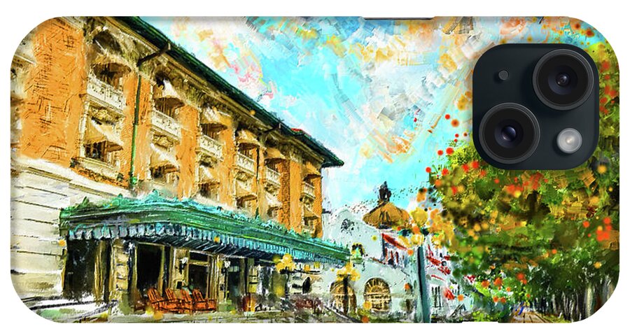 Hot Springs Arkansas iPhone Case featuring the painting Hot Springs, Arkansas Bath House by Lourry Legarde