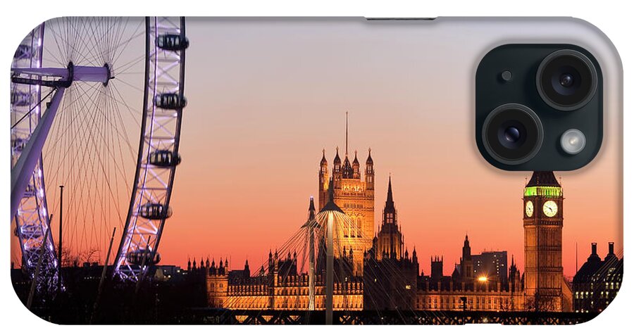 Outdoors iPhone Case featuring the photograph Houses Of Parliament & The London Eye by Peter Adams