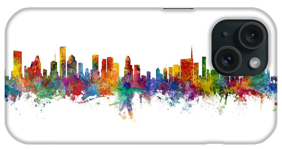 Houston iPhone Case featuring the digital art Houston and Milan Skyline Mashup by Michael Tompsett