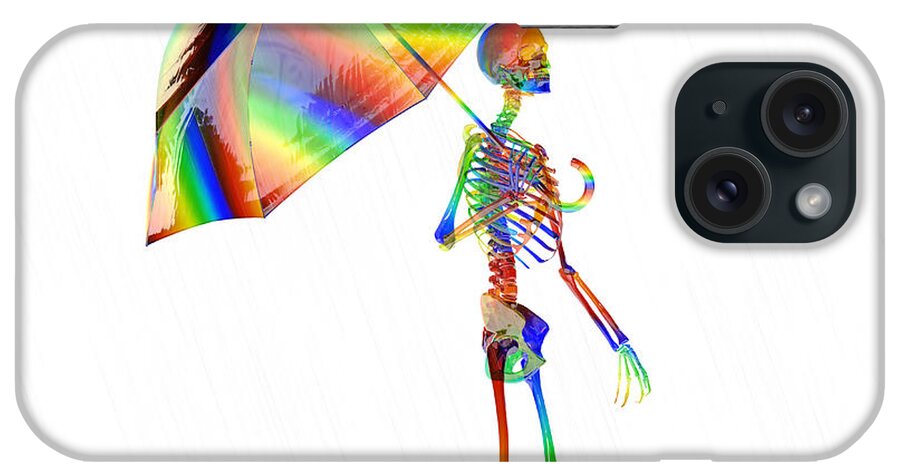 Skeleton iPhone Case featuring the digital art Human Skeleton with Umbrella by Betsy Knapp