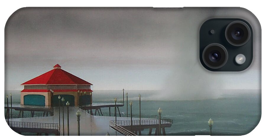 Huntington Beach iPhone Case featuring the painting Huntington Beach Pier waterspout by Philip Fleischer