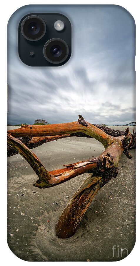 Portrait iPhone Case featuring the photograph Hurricane Florence Beach Log - portrait by David Smith