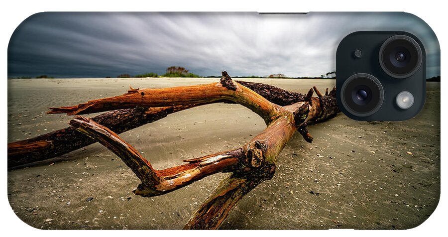 Beach iPhone Case featuring the photograph Hurricane Florence Morning Beach Log by David Smith
