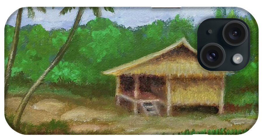 Hut iPhone Case featuring the painting Hut by the River by Cyril Maza