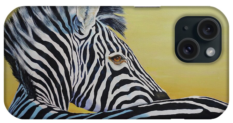 Zebra iPhone Case featuring the painting I Caught You Looking at Me by Lance Crumley