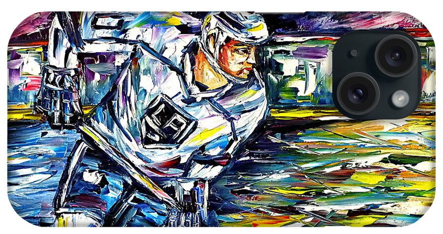 I Love Los Angeles Kings iPhone Case featuring the painting Ice Hockey Player by Mirek Kuzniar