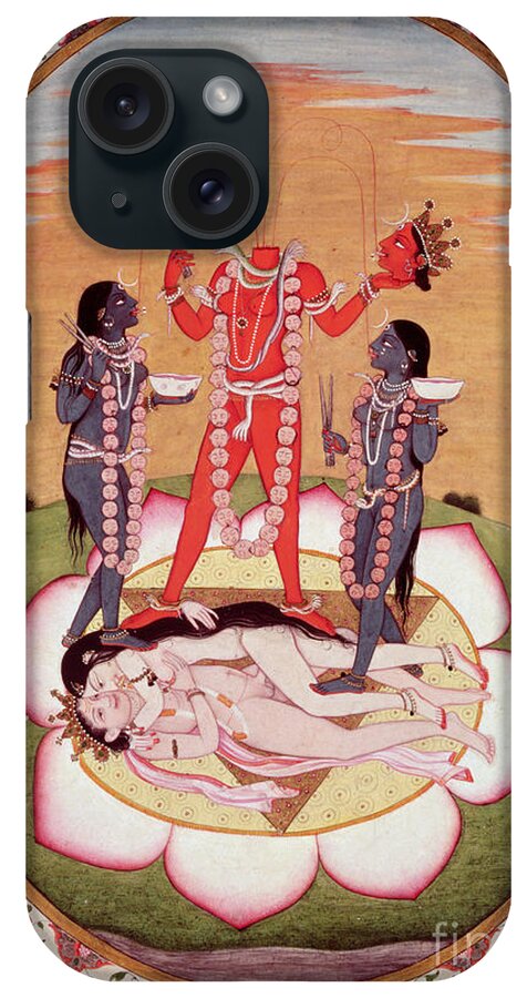 Beheading iPhone Case featuring the painting Icon Of Chinnamasta, The Mahavidya Arising From The Joined Bodies Of The Originating Couple, Kangra, C.1800 by Indian School
