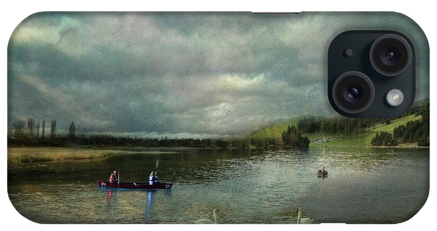 Lake iPhone Case featuring the mixed media Idyllic Swans Lake by Eva Lechner
