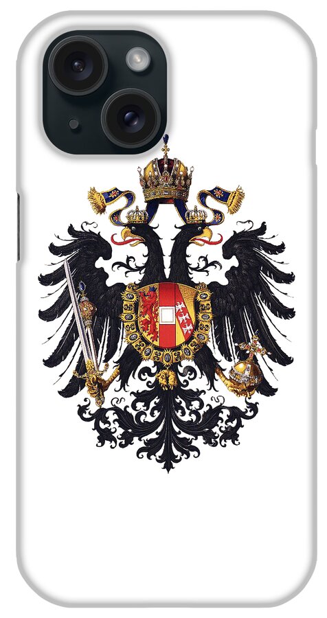Flag iPhone Case featuring the drawing Imperial Coat of Arms of the Empire of Austria-Hungary 1815 transparent by Helga Novelli