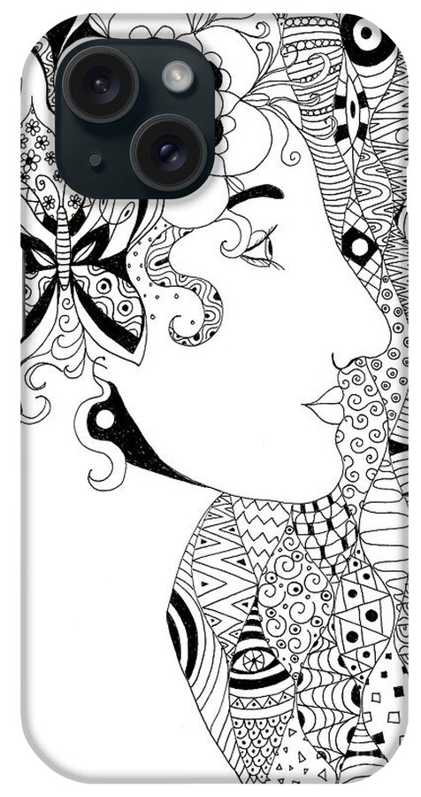 In The Eye Of The Beholder By Helena Tiainen iPhone Case featuring the drawing In The Eye Of The Beholder by Helena Tiainen