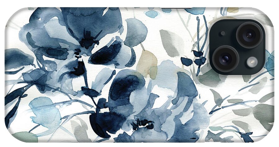 Indigo Blue Watercolor Garden Foliage Leaves Contemporary iPhone Case featuring the painting Indigo Garden 2 by Carol Robinson