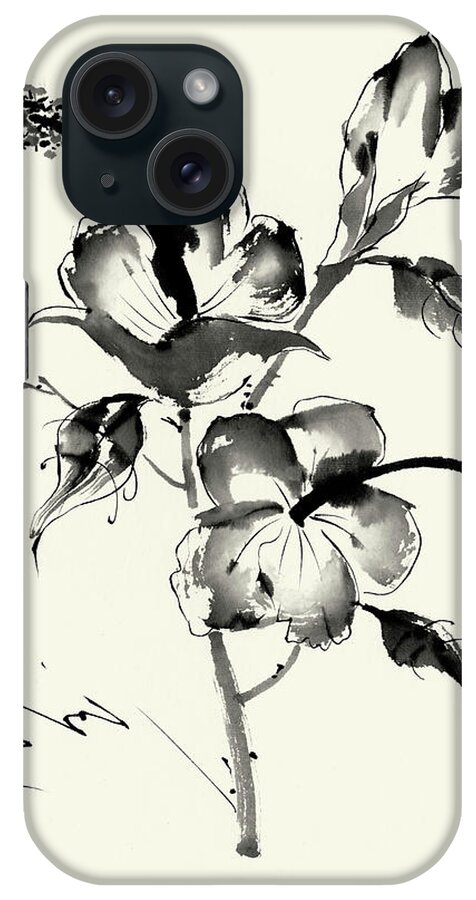 Asian & World Culture iPhone Case featuring the painting Ink Wash Floral IIi - Hibiscus by Nan Rae