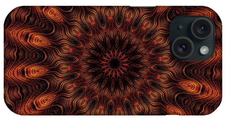 3 Dimensional iPhone Case featuring the digital art Intricate 31 orange, red and yellow mandala kaleidoscope by Amy Cicconi