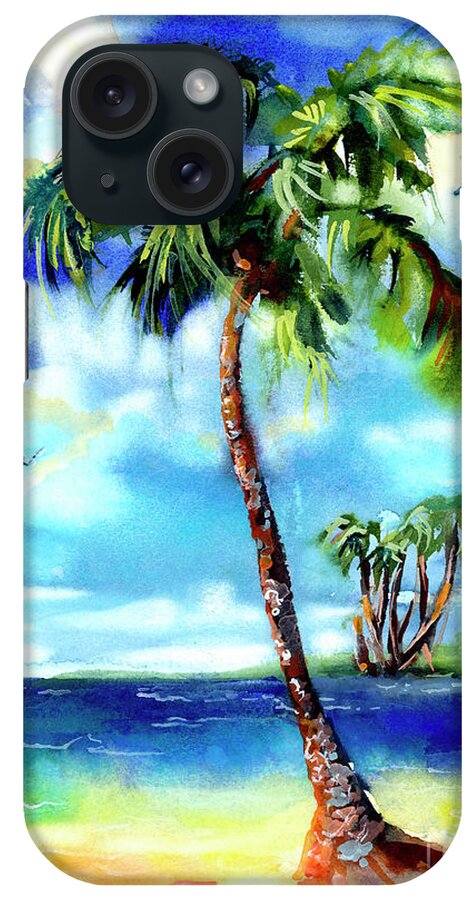 Island Paradise iPhone Case featuring the painting Island Solitude Palm Tree and Sunny Beach by Ginette Callaway