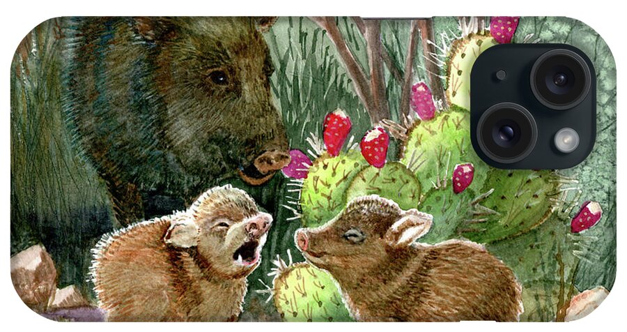 Javelina iPhone Case featuring the painting Javelina Babies and Mom by Marilyn Smith
