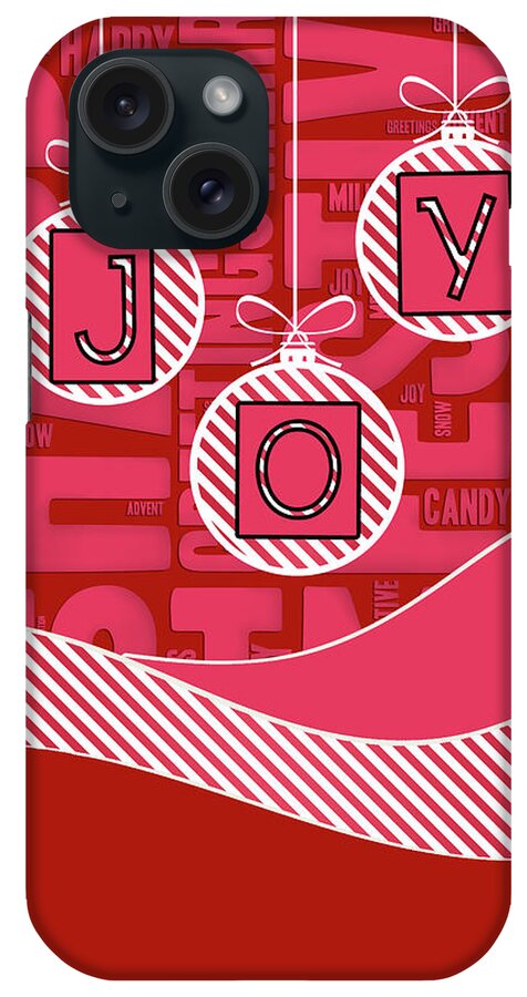 Christmas iPhone Case featuring the digital art JOY Red and Pink Christmas Candy Cane by Doreen Erhardt