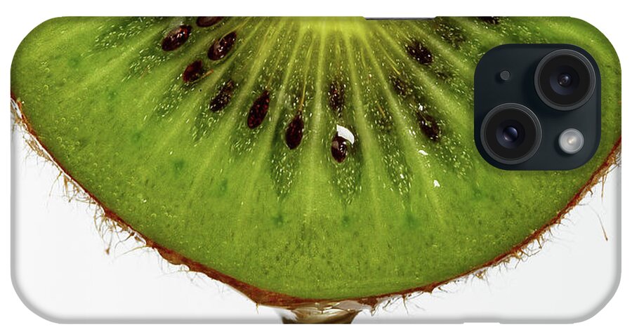 White Background iPhone Case featuring the digital art Juice Dripping From Kiwi by Simon Murrell