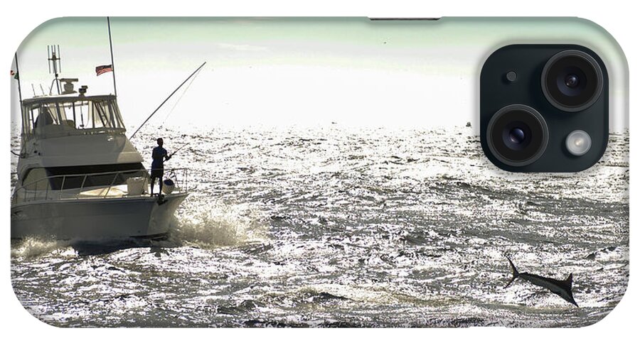 Marlin iPhone Case featuring the photograph Jumping Marlin off bow by David Shuler