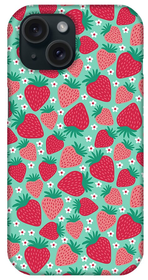 June Strawberries iPhone Case featuring the digital art June Strawberries by Elizabeth Caldwell