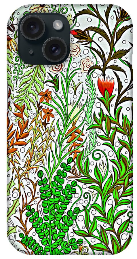 Lise Winne iPhone Case featuring the digital art Jungle Garden in Greens and Browns by Lise Winne