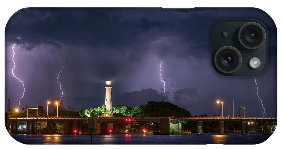 Jupiter Lighthouse iPhone Case featuring the photograph Jupiter Lighthouse Lightning from Sawfish Bay Park by Kim Seng