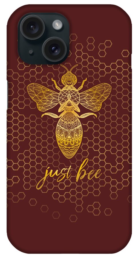 Just Bee iPhone Case featuring the digital art Just Bee - Geometric Zen Bee Meditating over Honeycomb Hive by Laura Ostrowski