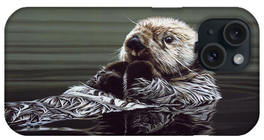 An Otter Rests On Its Back iPhone Case featuring the painting Just Resting - Sea Otter by Ron Parker