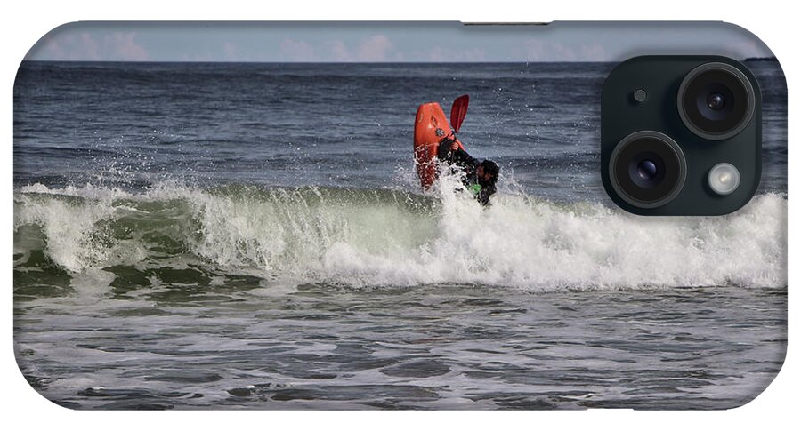 Seascape iPhone Case featuring the photograph Kayaker Wins Against This Wave At Popham by Sandra Huston