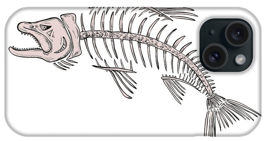 King Salmon Skeleton Drawing iPhone Case by Aloysius Patrimonio