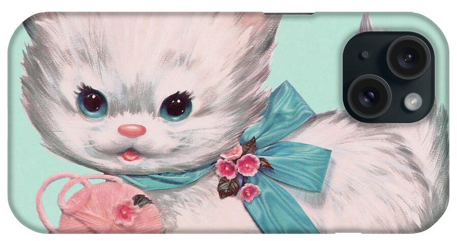 Animal iPhone Case featuring the drawing Kitten and Ball of Yarn by CSA Images