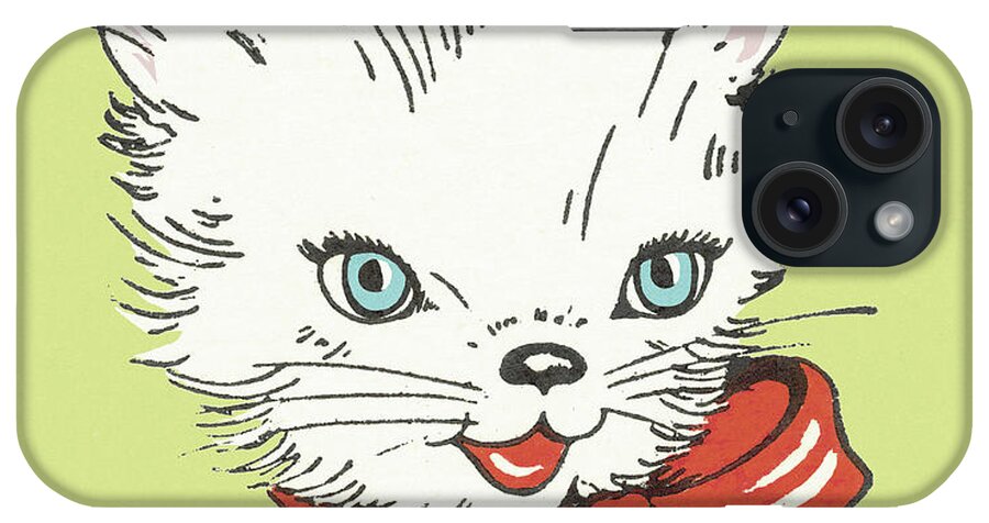 Animal iPhone Case featuring the drawing Kitten with bow by CSA Images