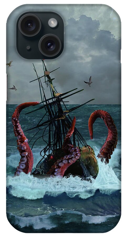 Seascape iPhone Case featuring the digital art Kraken Sinks Folly Dodger by M Spadecaller