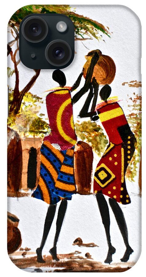 African Art iPhone Case featuring the painting L-262 by Albert Lizah