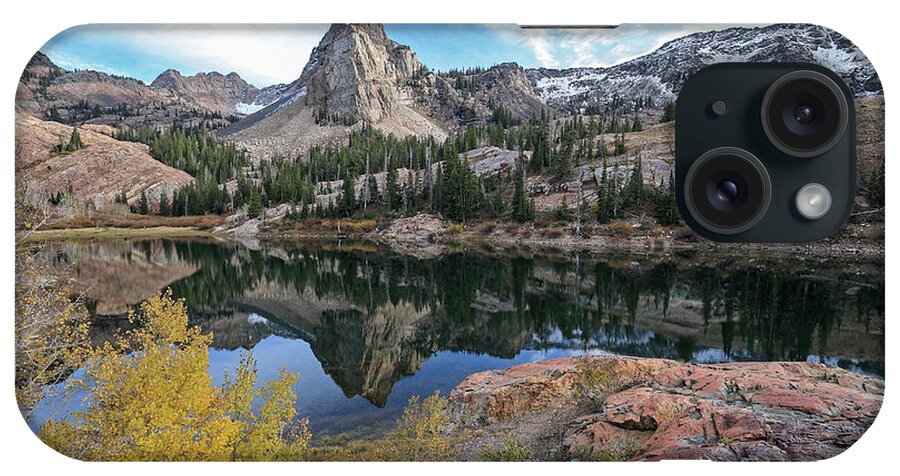 Utah; Landscape; Aspen; Autumn; Fall; Foliage; Granite; Yellow; Golden; Orange; Glow; Blue; Leaves; Wasatch Mountains; Little Cottonwood Canyon; iPhone Case featuring the photograph Lake Blanche and the Sundial - Big Cottonwood Canyon, Utah - October '06 by Brett Pelletier