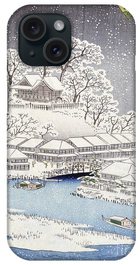 Landscape Under The Snow iPhone Case featuring the painting Landscape under the Snow, Japan by Hokusai by Hokusai