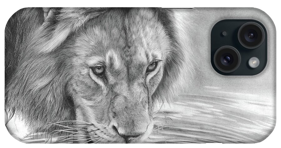 Lion iPhone Case featuring the drawing Lapping It Up by Peter Williams