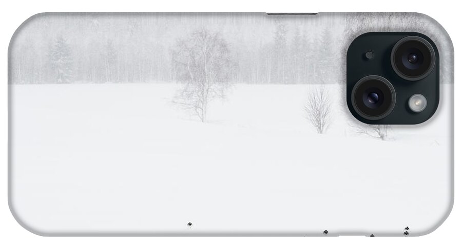 Animal iPhone Case featuring the photograph Lapwing Flock In Snow, Forest In Background. Laukaa by Jussi Murtosaari / Naturepl.com